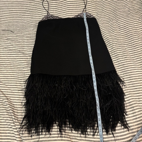 Vintage silk dress with real feather trim and silver sequins black mini midi - Picture 4 of 16